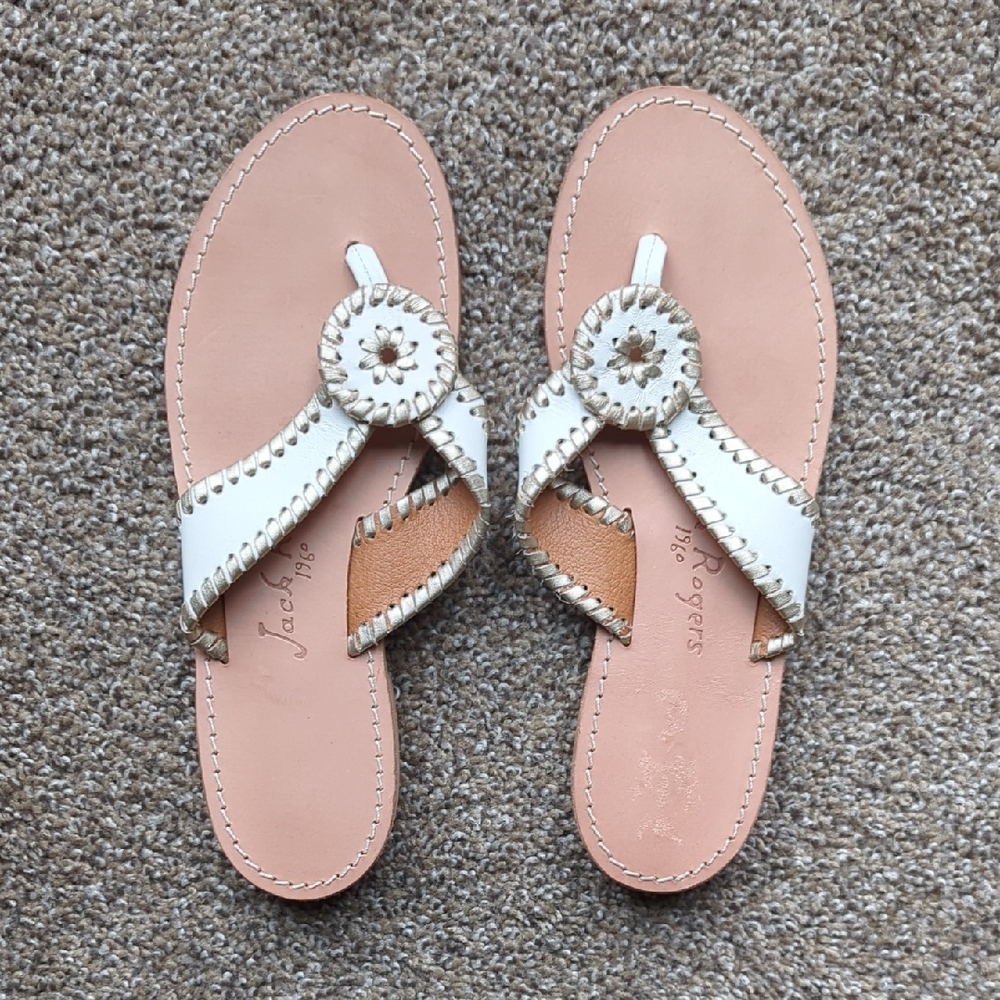 Jack Rogers White Leather Palm Beach Thong Sandal
